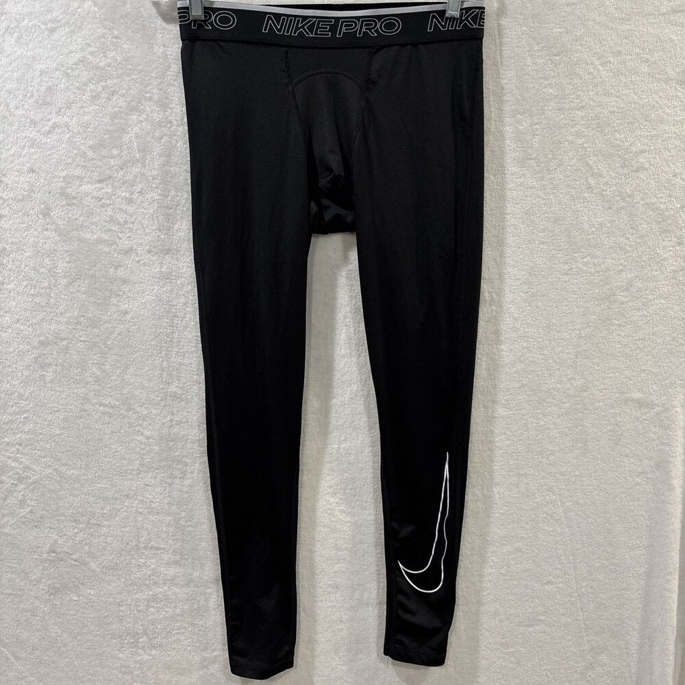 Nike Pro Dri Fit Mens Training Tight Fit Full Length Tights Black Logo Swoosh XL